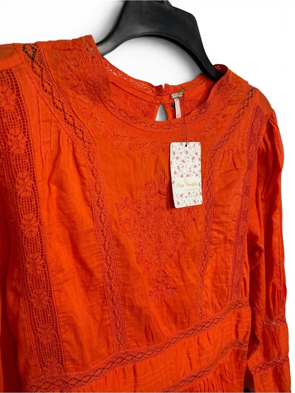 NEW Free People Boho clementine Orange Long-Sleeve lace Mini Dress size 8